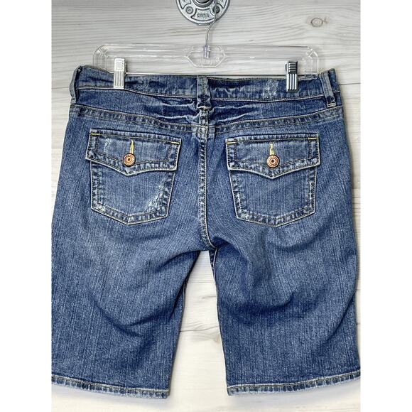 Old Navy Bermuda Shorts Womens 8 Blue Denim Ultra Low Rise Stretch Jean 00s Y2K - Picture 11 of 11